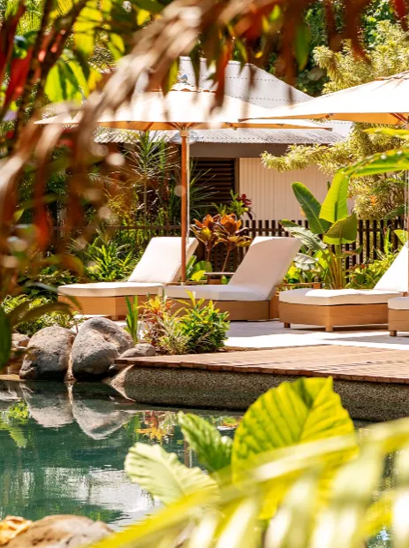 Nala Resort, loungers beside the pool