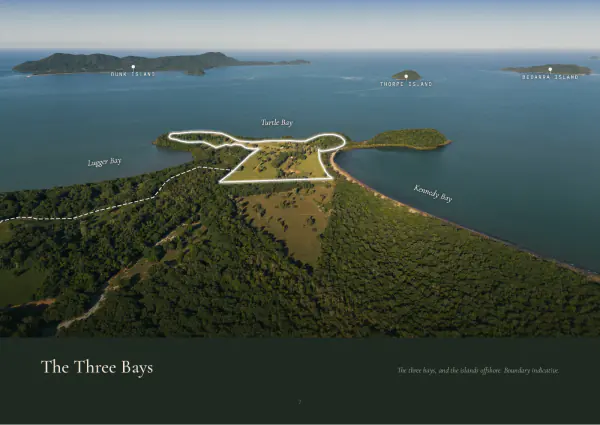 The three bays: an aerial with the boundary drawn and each bay named.