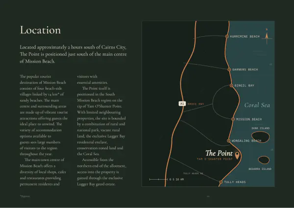 Location page: text beside a coast chart from Kurrimine Beach to Tully Heads.