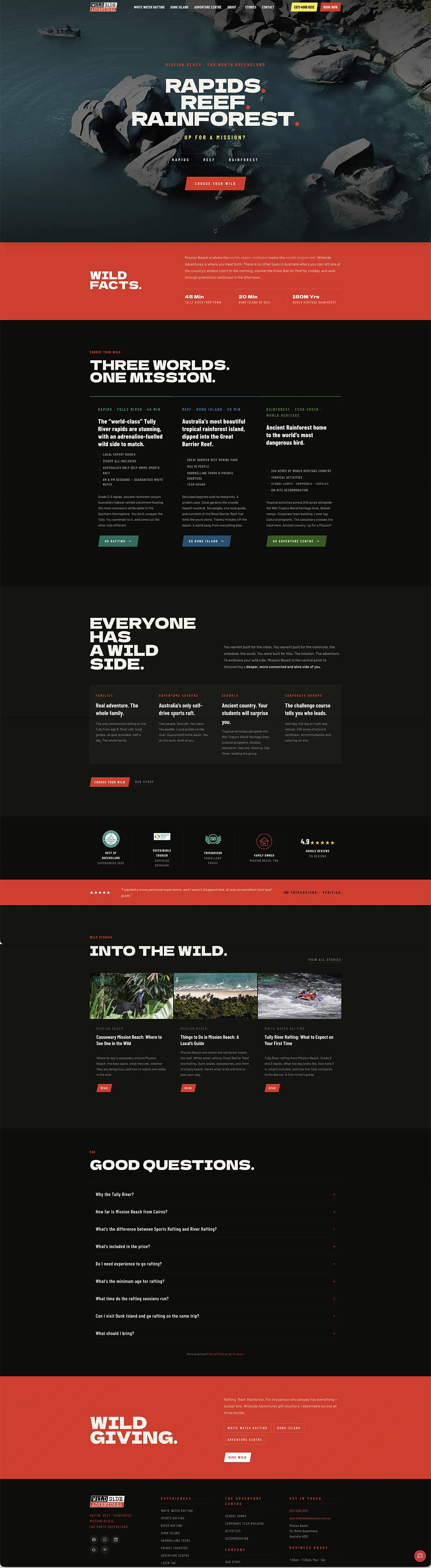 Wildside Adventures homepage, the whole page