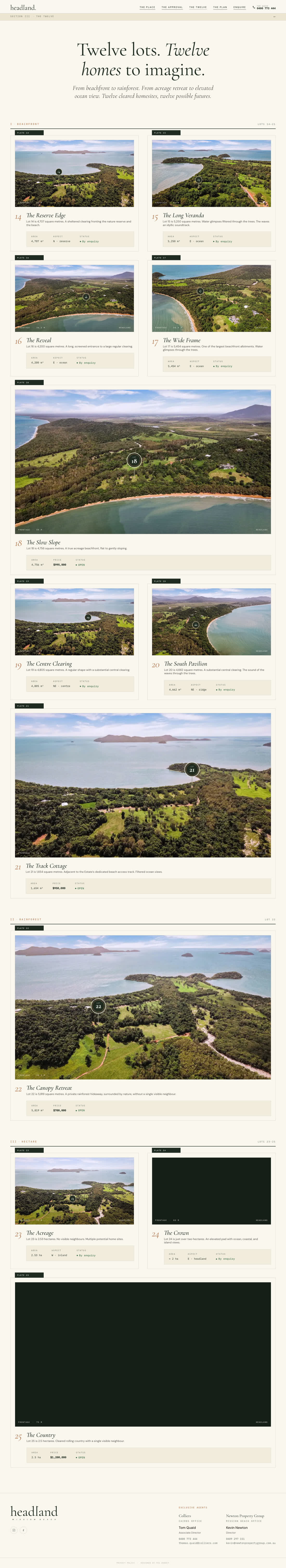 Headland, the lot selector, the whole page